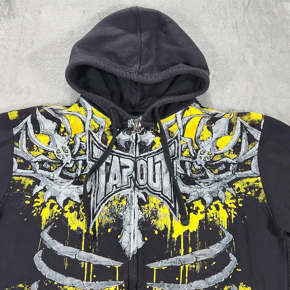 Tapout Hoodie Sweatshirt Mens Medium Black Full Zip Skull Y2K Vintage Ribcage - Picture 4 of 13